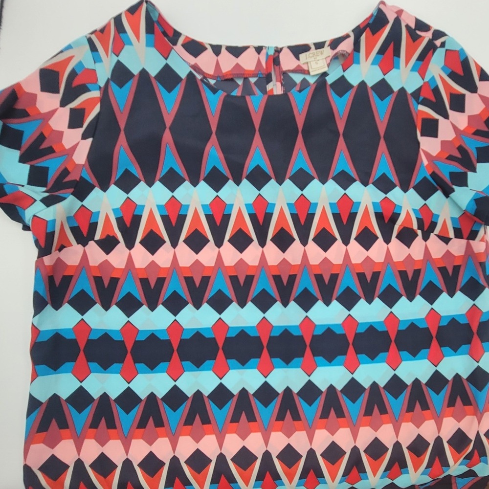 J.Crew Womens Small Geometric Diamond Print Short Sleeve Blouse Retro Art Deco